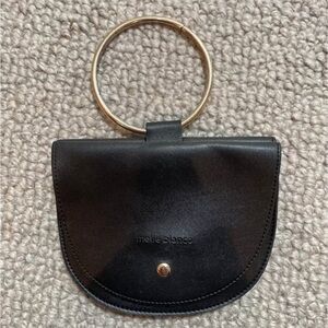 Melie Bianco Black Clutch with Gold Handle